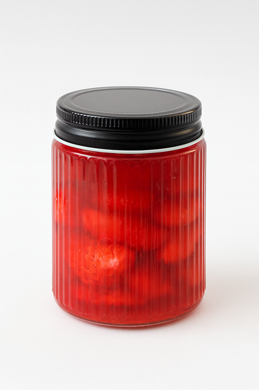 Omas Erdbeertraum – Kerze im Konfitüre-Look