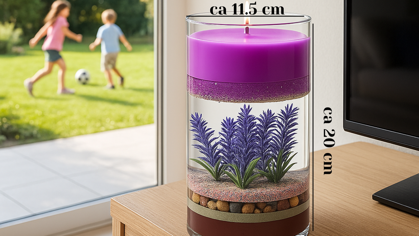 Lavender Garden Duftkerze – Handmade Lavendelkerze mit Blüten, 20 cm | Azizam