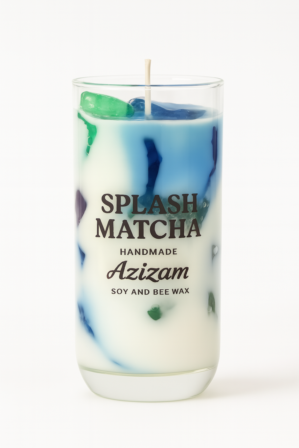 Splash Matcha – Matcha Latte Kerze in Blau & Grün | Handmade by Azizam