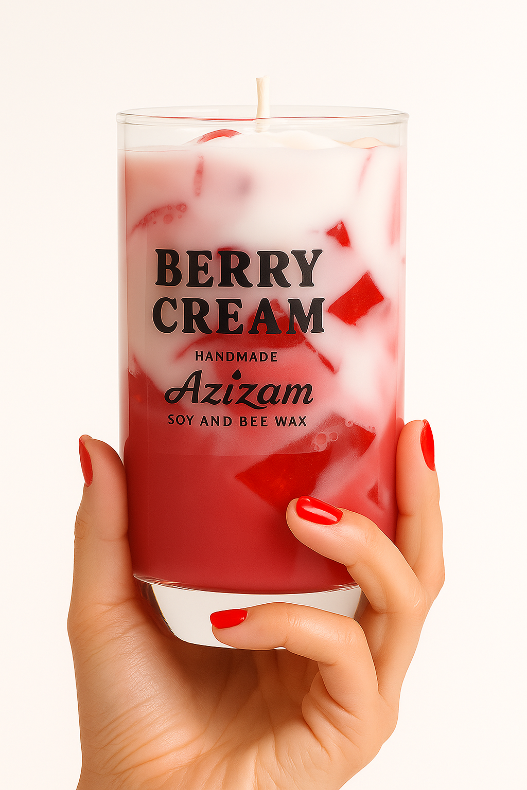 Berry Cream – Matcha Latte Kerze mit Beerentwist | Handmade by Azizam